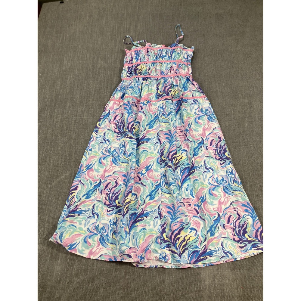 Simply Southern Womens Large Blue Pink Abstract Print Smocked Maxi Sun Dress NWT - Picture 3 of 4